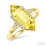 16X6 MM Evoque Gemstones Hexagon Shape Lemon Quartz and 1/10 Ctw Round Cut Diamond Semi-Precious Ring in 10K Yellow Gold