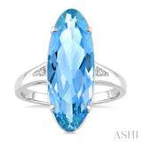 22X8 MM Evoque Gemstones Oval Shape Blue Topaz and 1/50 Ctw Round Cut Diamond Semi-Precious Ring in 14K White Gold