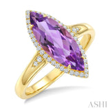 16X7 MM Evoque Gemstones Marquise Shape Amethyst and 1/6 Ctw Round Cut Diamond Semi-Precious Ring in 10K Yellow Gold