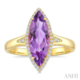 16X7 MM Evoque Gemstones Marquise Shape Amethyst and 1/6 Ctw Round Cut Diamond Semi-Precious Ring in 10K Yellow Gold