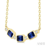 4X3MM Emerald Cut Sapphire and 1/50 Ctw Bezel Set Round Cut Diamond Precious Fashion Necklace in 10K Yellow Gold