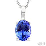 7X5MM Solitaire Oval Cut Tanzanite Precious Pendant With Chain in 14K White Gold