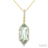 16X6 MM Evoque Gemstone Hexagon Shape Green Amethyst and 1/5 Ctw Round Cut Diamond Semi-Precious Pendant With Chain in 10K Yellow Gold