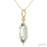 16X6 MM Evoque Gemstone Hexagon Shape Green Amethyst and 1/5 Ctw Round Cut Diamond Semi-Precious Pendant With Chain in 10K Yellow Gold