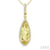 16X6 MM Evoque Gemstones Pear Shape Lemon Quartz and 1/5 Ctw Round Cut Diamond Semi-Precious Pendant With Chain in 10K Yellow Gold