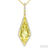22X9 MM Evoque Gemstones Kite Shape Lemon Quartz and 1/4 Ctw Round Cut Diamond Semi-Precious Pendant With Chain in 14K Yellow Gold