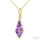 16X7 MM Evoque Gemstones Kite Shape Amethyst and 1/5 Ctw Round Cut Diamond Semi-Precious Pendant With Chain in 10K Yellow Gold