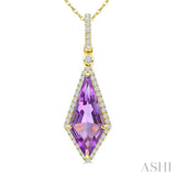 16X7 MM Evoque Gemstones Kite Shape Amethyst and 1/5 Ctw Round Cut Diamond Semi-Precious Pendant With Chain in 10K Yellow Gold