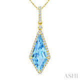 16X7 MM Evoque Gemstones Kite Shape Blue Topaz and 1/5 Ctw Round Cut Diamond Semi-Precious Pendant With Chain in 10K Yellow Gold
