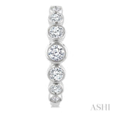 1 1/10 Ctw Graduated Bezel Set Round Cut Diamond Fashion Hoop Earrings in 14K White Gold