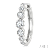 1 1/10 Ctw Graduated Bezel Set Round Cut Diamond Fashion Hoop Earrings in 14K White Gold