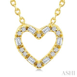 1/10 Ctw Baguette and Round Cut Diamond  Heart Shape Fashion Pendant With Chain in 10K Yellow Gold