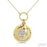 1/6 Ctw Round Cut Diamond Fleur De Lis Charm Circular Medallion Fashion Pendant With Chain in 10K Yellow Gold