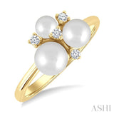 4MM,5MM & 6MM Cultured Pearl and 1/10 Ctw Round Cut Diamond Trio Fashion Ring in 10K Yellow Gold
