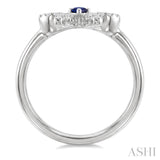 2.40 MM Round Shape Sapphire and 1/8 Ctw Round Cut Diamond Bow Petite Precious Fashion Ring in 10K White Gold