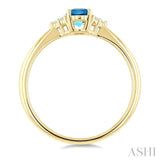 1/20 Ctw Oval Cut 6X4 MM Blue Topaz and Round Cut Diamond semi-precious Ring in 10K Yellow Gold