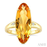 22X8 MM Evoque Gemstone Oval Shape Citrine and 1/50 Ctw Round Cut Diamond Semi-Precious Ring in 14K Yellow Gold