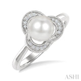 7 MM White Cultured Pearl and 1/20 Ctw Round Cut Diamond Fashion Ring in 10K White Gold