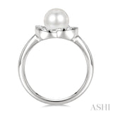 7 MM White Cultured Pearl and 1/20 Ctw Round Cut Diamond Fashion Ring in 10K White Gold