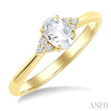 1/20 Ctw Oval Cut 6X4 MM White Topaz and Round Cut Diamond semi-precious Ring in 10K Yellow Gold