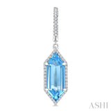16X6 MM Evoque Gemstones Hexagon Shape Blue Topaz and 3/8 Ctw Round Cut Diamond Semi-Precious Earrings in 14K White Gold