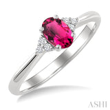 1/20 Ctw Oval Cut 6X4 MM Pink Tourmaline and Round Cut Diamond semi-precious Ring in 10K White Gold