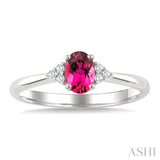 1/20 Ctw Oval Cut 6X4 MM Pink Tourmaline and Round Cut Diamond semi-precious Ring in 10K White Gold