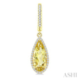 14X6 MM Evoque Gemstones Pear Shape Lemon Quartz and 1/3 Ctw Round Cut Diamond Semi-Precious Earrings in 14K Yellow Gold
