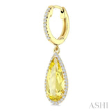 14X6 MM Evoque Gemstones Pear Shape Lemon Quartz and 1/3 Ctw Round Cut Diamond Semi-Precious Earrings in 14K Yellow Gold