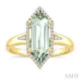 16X6 MM Evoque Gemstone Hexagon Shape Green Amethyst and 1/5 Ctw Round Cut Diamond Semi-Precious Ring in 10K Yellow Gold
