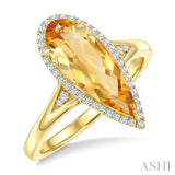 16X6 MM Evoque Gemstone Pear Shape Citrine and 1/6 Ctw Round Cut Diamond Semi-Precious Ring in 10K Yellow Gold