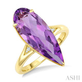 22X8 MM Evoque Gemstones Pear Shape Amethyst and 1/50 Ctw Round Cut Diamond Semi-Precious Ring in 14K Yellow Gold