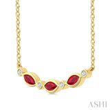 4X2 MM Marquise Shape Ruby and 1/50 Ctw Round Cut Diamond Precious Bar Necklace in 10K Yellow Gold