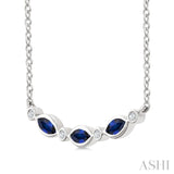 4X2 MM Marquise Shape Sapphire and 1/50 Ctw Round Cut Diamond Precious Bar Necklace in 10K White Gold