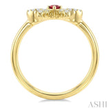 2.40 MM Round Shape Ruby and 1/8 Ctw Round Cut Diamond Bow Petite Precious Fashion Ring in 10K Yellow Gold