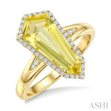 16X7 MM Evoque Gemstones Shield Shape Lemon Quartz and 1/6 Ctw Round Cut Diamond Semi-Precious Ring in 10K Yellow Gold