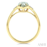 16X6 MM Evoque Gemstone Hexagon Shape Green Amethyst and 1/20 Ctw Round Cut Diamond Semi-Precious Ring in 10K Yellow Gold