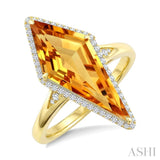 22X9 MM Evoque Gemstone Kite Shape Citrine and 1/5 Ctw Round Cut Diamond Semi-Precious Ring in 14K Yellow Gold