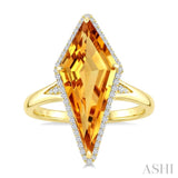 22X9 MM Evoque Gemstone Kite Shape Citrine and 1/5 Ctw Round Cut Diamond Semi-Precious Ring in 14K Yellow Gold