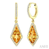 12X5 MM Evoque Gemstones Kite Shape Citrine and 1/3 Ctw Round Cut Diamond Semi-Precious Earrings in 10K Yellow Gold