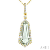 16X7 MM Evoque Gemstone Shield Shape Green Amethyst and 1/5 Ctw Round Cut Diamond Semi-Precious Pendant With Chain in 10K Yellow Gold