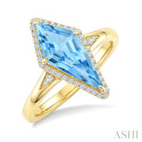16X7 MM Evoque Gemstones Kite Shape Blue Topaz and 1/6 Ctw Round Cut Diamond Semi-Precious Ring in 10K Yellow Gold