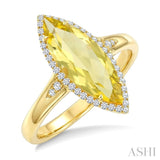 16X7 MM Evoque Gemstones Marquise Shape Lemon Quartz and 1/6 Ctw Round Cut Diamond Semi-Precious Ring in 10K Yellow Gold