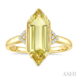 16X6 MM Evoque Gemstones Hexagon Shape Lemon Quartz and 1/20 Ctw Round Cut Diamond Semi-Precious Ring in 10K Yellow Gold