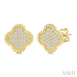 1/5 Ctw Round Cut Diamond Rope Border Clover Motif Fashion Stud Earrings in 10K Yellow Gold