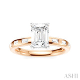 1/4 Ctw Emerald Shape Baguette and Round Cut Diamond Semi-Mount Engagement Ring in 14K Rose and White Gold