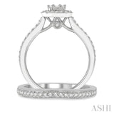 3/4 Ctw Baguette and Round Cut Diamond Bridal Set With 5/8 Ctw Cushion Shape Engagement Ring and 1/5 Ctw Wedding Band in 14K White Gold