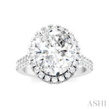 3/4 Ctw Oval Shape Round Cut Diamond Halo Semi-Mount Engagement Ring in 14K White Gold
