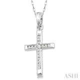 1/10 Ctw Single Cut Diamond Cross Pendant in 10K White Gold with Chain