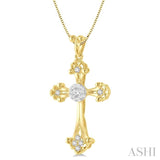 1/4 ctw Art Deco Lovebright Round Cut Diamond Cross Pendant in 14K Yellow and White Gold with chain